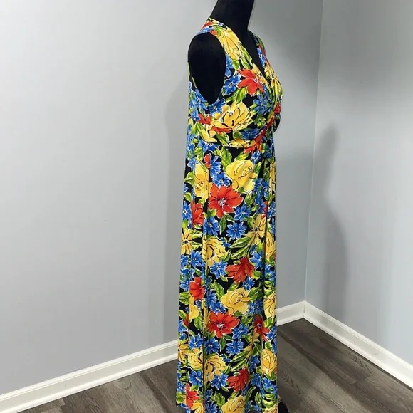 Rafaella women’s size large floral pattern maxi dress with side slits stretchy - Picture 9 of 16
